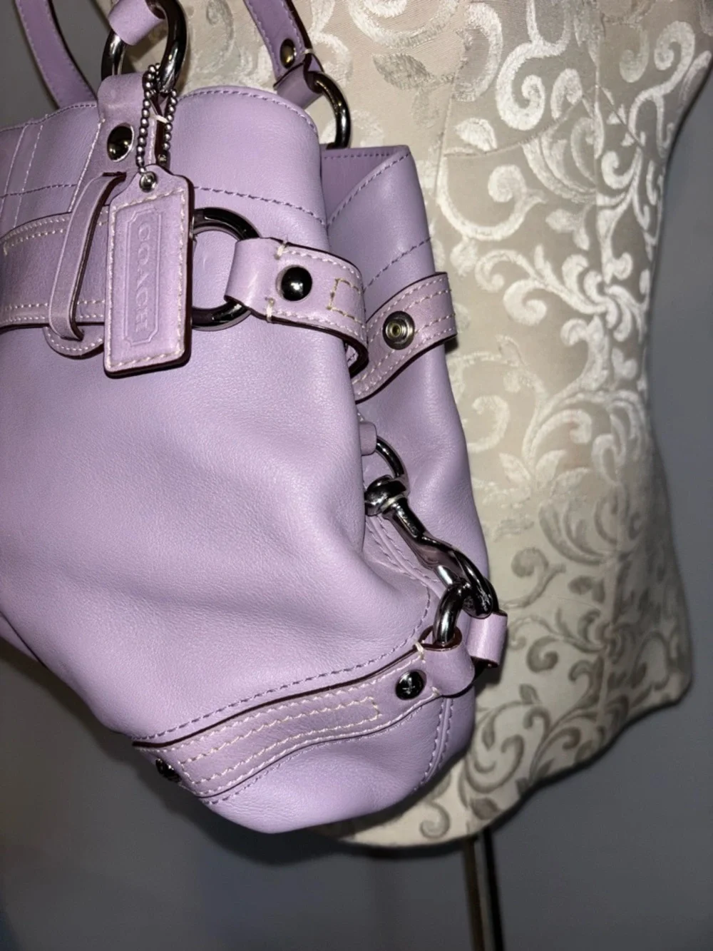 Coach Carly Carryall Lavender Leather Shoulder Bag - Picture 3 of 8